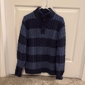 L.L. Bean Blue and Gray Turtleneck Sweater Cable Knit